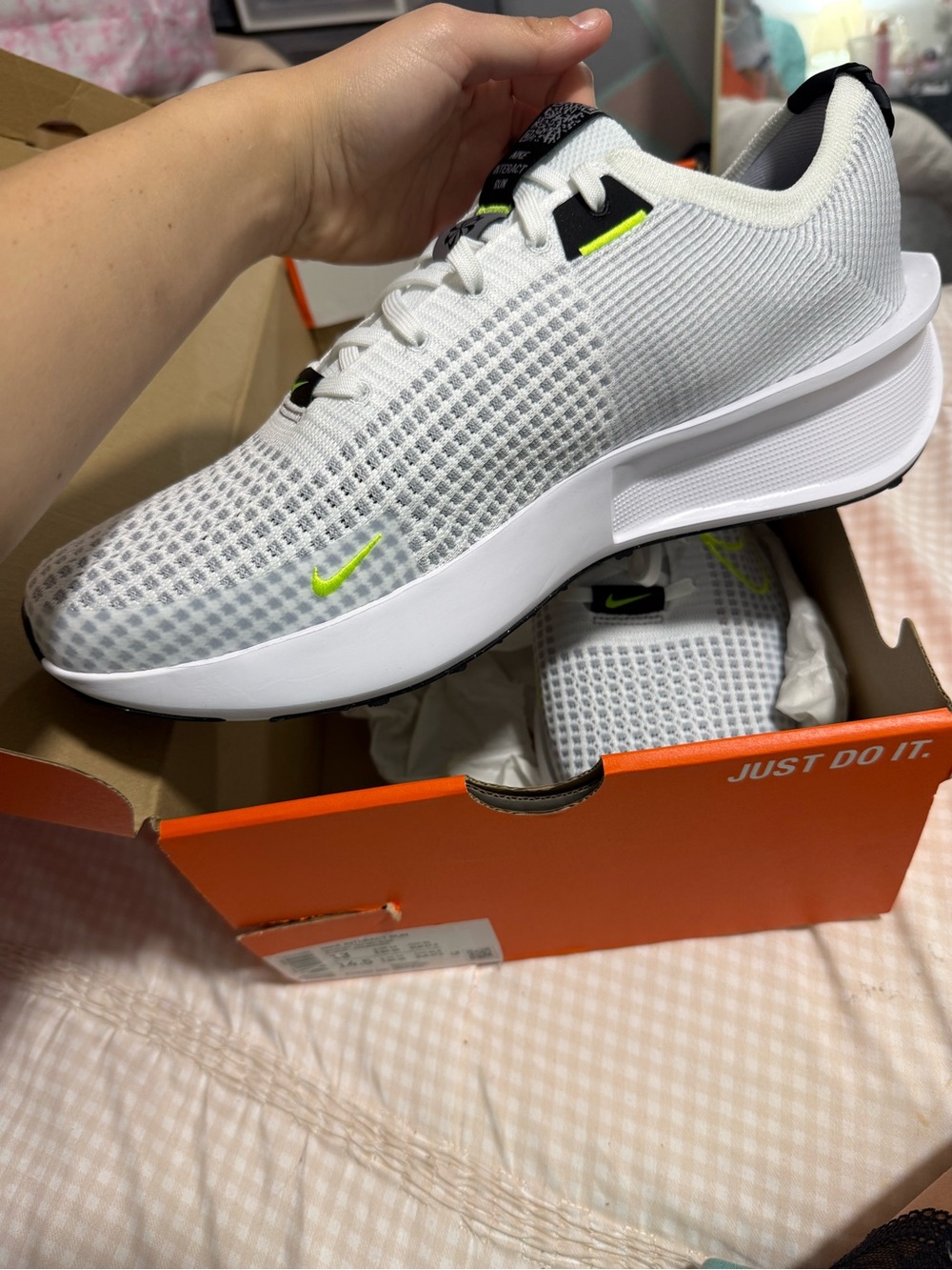 Nike Men's White and Neon Green Athletic Shoes